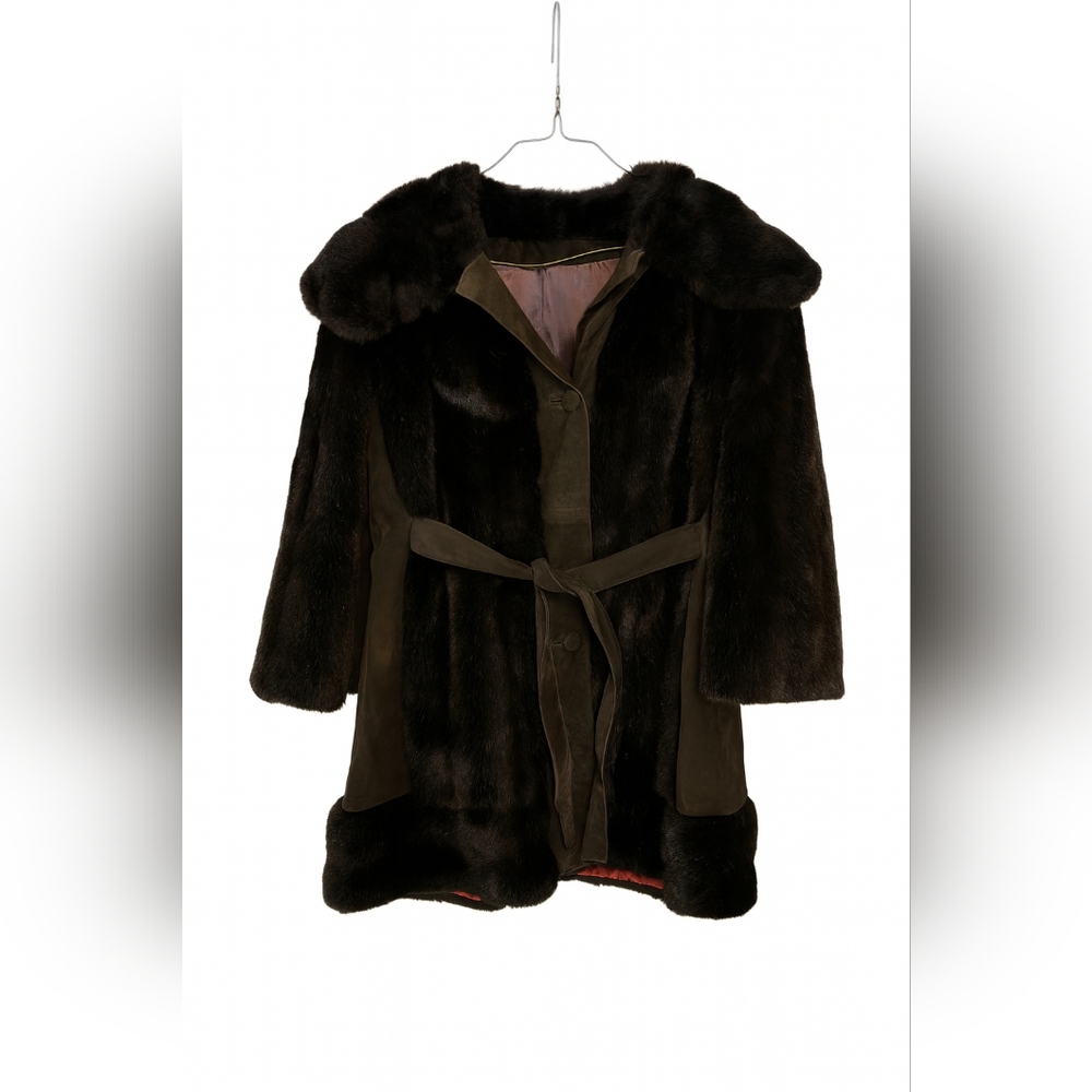 Vintage Tissavel Faux Fur & Suede Belted Coat – Made in France